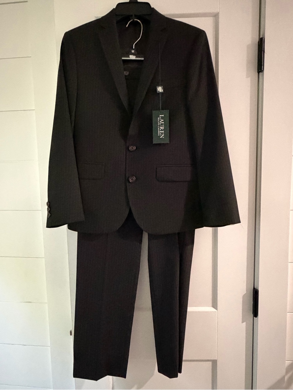 NWT - Lauren Ralph Lauren Boy's Black Two-Piece Pin Striped Suit Suit - 14R